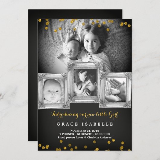 Chalkboard Frame Confetti Baby Faire-part de naiss (Devant / Derrière)