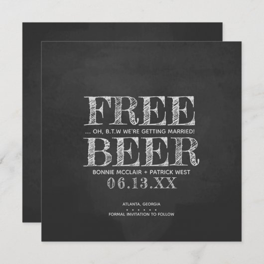 Chalkboard Free Beer Funny Save the Date Card (Voorkant / Achterkant)