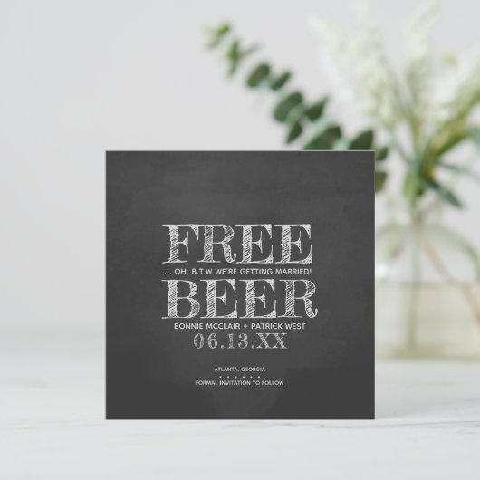 Chalkboard Free Beer Funny Save the Date Card (Staand voorkant)