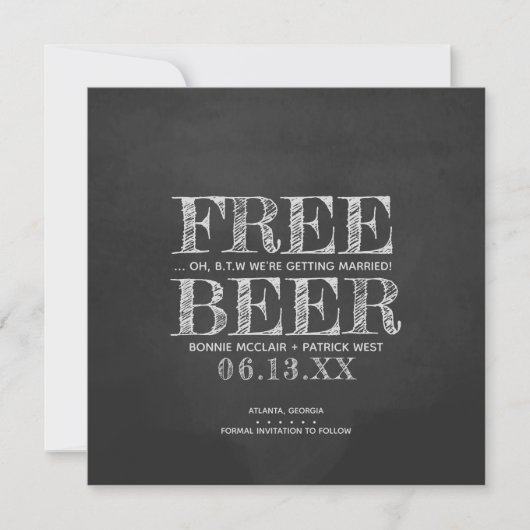 Chalkboard Free Beer Funny Save the Date Card (Voorkant)