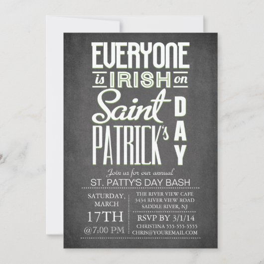 Chalkboard Fun Typography St. Patrick's Day Party Kaart (Voorkant)