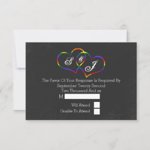 Chalkboard Gay Pride Rainbow Hearts Bruiloft RSVP Kaartje