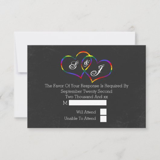 Chalkboard Gay pride Rainbow Hearts Mariage RSVP (Devant)