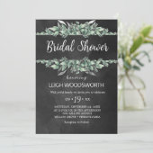 Chalkboard gebladerte bruids douche uitnodiging (Staand voorkant)