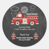 Chalkboard Geluid het alarm! Baby shower van een b Ronde Sticker (Voorkant)