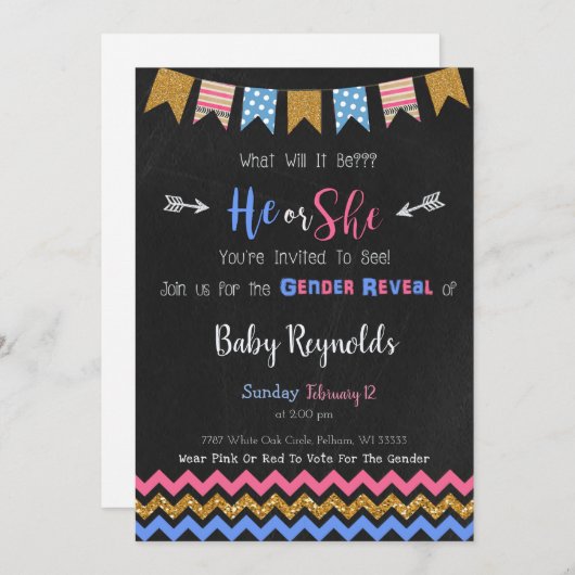 Chalkboard Gender Reopenbaart Uitnodiging (Voorkant / Achterkant)