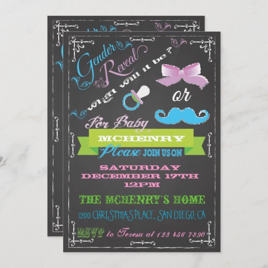 Chalkboard Gender Reveal Party Uitnodigingen (Voorkant / Achterkant)