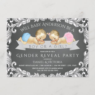 Chalkboard Gender Revele Shower Invitation Kaart