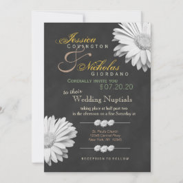  Chalkboard Gerbera Floral Wedding Invites Kaart