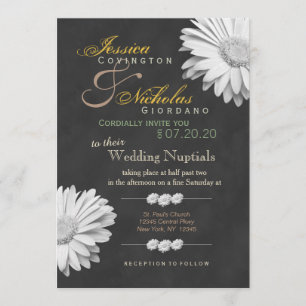  Chalkboard Gerbera Floral Wedding Invites Kaart
