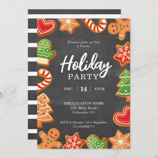 Chalkboard Gingerbrood Holiday Party Uitnodiging (Voorkant / Achterkant)