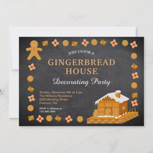 Chalkboard Gingerbrood House Decorting Party Kaart (Voorkant)