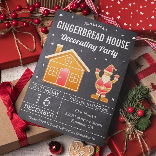Chalkboard Gingerbrood House Decorting Party Kaart