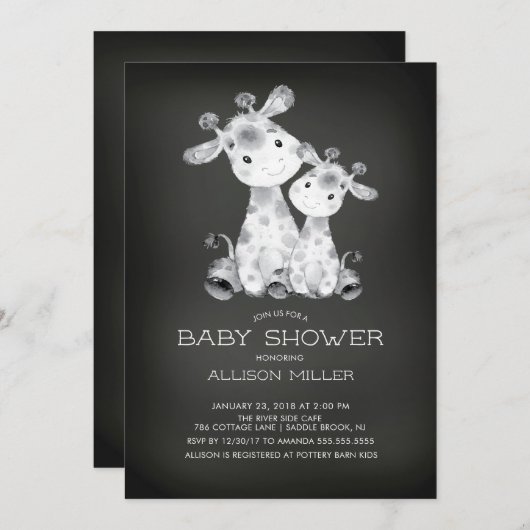 Chalkboard Giraffe Baby shower neutre Invitation (Devant / Derrière)