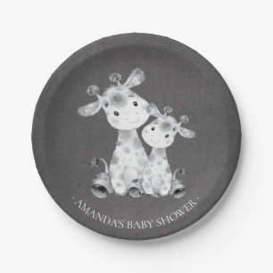 Chalkboard Giraffe Girls Baby shower 7" Bord