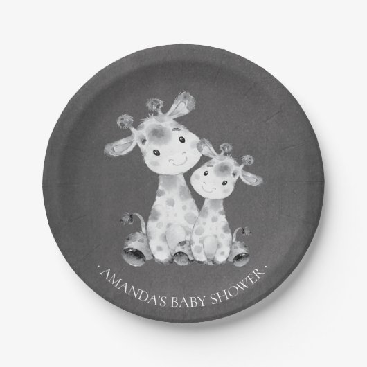 Chalkboard Giraffe Meisjes Baby shower 7" Bord (Voorkant)