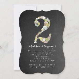 Chalkboard Girls Floral 2e anniversaire Invitation