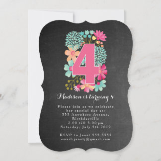 Chalkboard Girls Floral 4e anniversaire Invitation