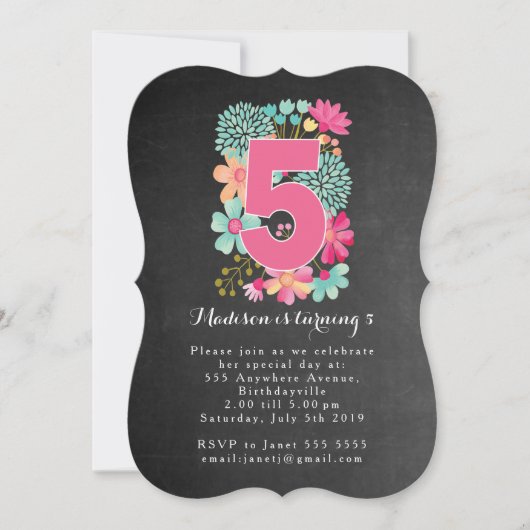 Chalkboard Girls Floral 5e anniversaire Invitation (Devant)
