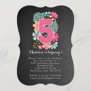 Chalkboard Girls Floral 5e anniversaire Invitation