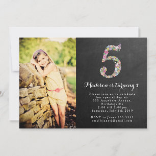 Chalkboard Girls Floral 5e anniversaire Invitation