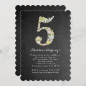 Chalkboard Girls Floral 5th Birthday Party Invite Kaart (Voorkant / Achterkant)