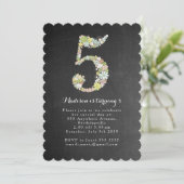 Chalkboard Girls Floral 5th Birthday Party Invite Kaart (Staand voorkant)