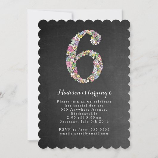 Chalkboard Girls Floral 6e anniversaire Invitation (Devant)