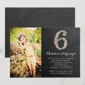 Chalkboard Girls Floral 6e anniversaire Invitation (Devant / Derrière)