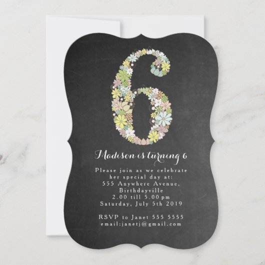 Chalkboard Girls Floral 6e anniversaire Invitation (Devant)