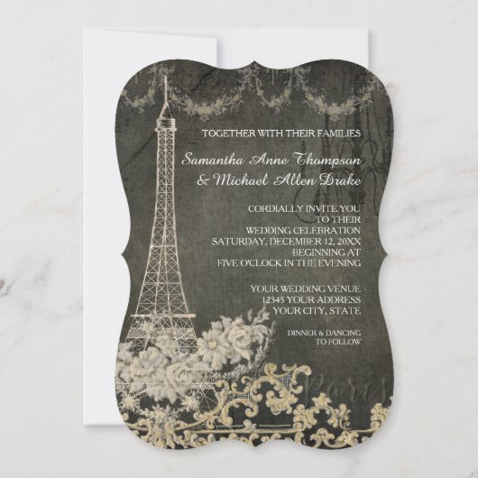 Chalkboard Glam Paris Parisian Wedding Kaart (Achterkant)