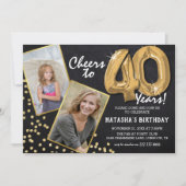 Chalkboard Gold Balloons 2 Foto 40th Birthday Kaart (Voorkant)
