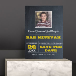 Chalkboard Gold Bar Mitzvah Foto opslaan van de da Aankondigingskaart