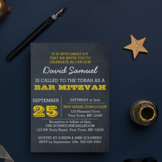 Chalkboard Gold Bar Mitzvah Invitation