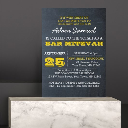 Chalkboard Gold Bar Mitzvah Invitation Pas de logo
