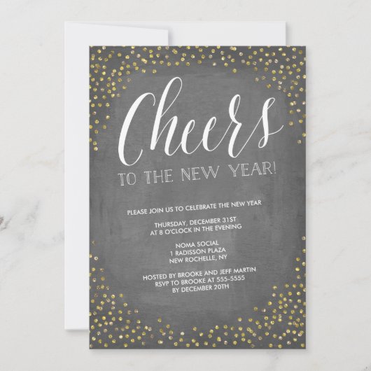 Chalkboard Gold Cheers nieuwjaarsfeest Kaart (Voorkant)