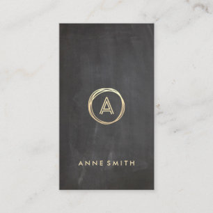 Chalkboard Gold Circle Modern Monogram verticaal Visitekaartje