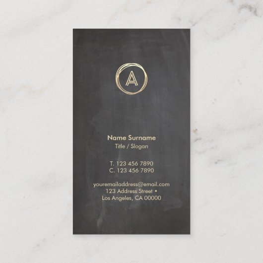 Chalkboard Gold Circle Modern Monogram verticaal Visitekaartje (Achterkant)