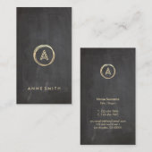 Chalkboard Gold Circle Modern Monogram verticaal Visitekaartje (Voorkant / Achterkant)