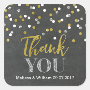 Chalkboard Gold Confetti Wedding Favor Labels