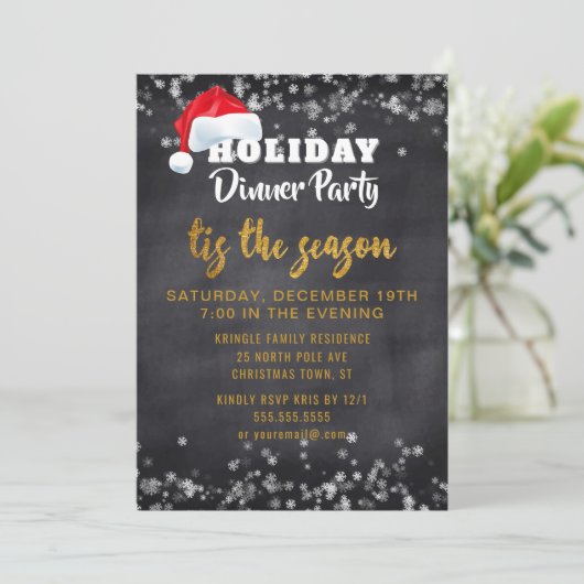 Chalkboard Gold Dinner Party Invitation (Debout devant)