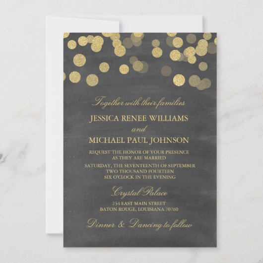 Chalkboard Gold Glitter Wedding Invitting Kaart (Voorkant)