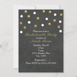 Chalkboard Gold & White Confetti Celebration Party Kaart