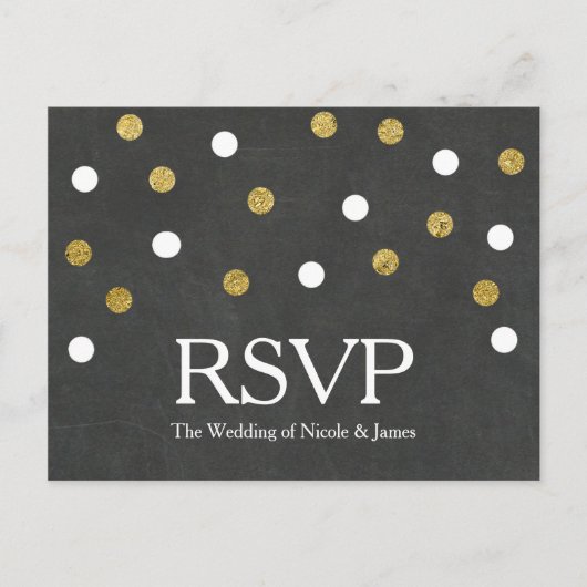 Chalkboard Gold & White Confetti Party RSVP Uitnodiging Briefkaart (Voorkant)