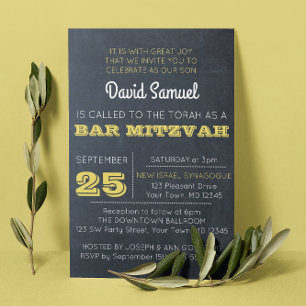 Chalkboard Golden Bar Mitzvah Invitation