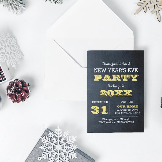 Chalkboard Golden New Years Eve Party Invitation