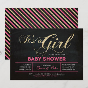 Chalkboard, goud   Typografie Girl-Baby shower Kaart