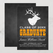 Chalkboard Graduation Party Deer Black Sinaasappel Kaart (Voorkant / Achterkant)
