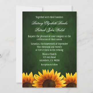 Chalkboard Green Sunflower Wedding Invitting Kaart