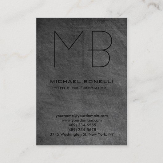 Chalkboard gris monogramme chubby carte de visite (Devant)